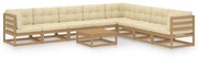 vidaXL 9 pcs conj. lounge ext. c/ almofadões pinho maciço castanho-mel