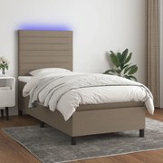 vidaXL Cama box spring colchão/LED 100x200cm tecido cinza-acastanhado