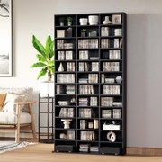 Estante de arrumação, capacidade máxima de 1116 CDs/528 DVDs, 36 compartimentos e prateleiras ajustáveis 102 x 23,5 x 195 cm, preto