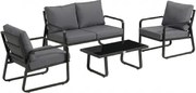 Outsunny Conjunto de Jardim 4 Peças com Almofadas Removíveis Muito Espessas 10cm Mesa de Centro em Vidro Temperado Preto | Aosom Portugal