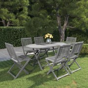 7 pcs conjunto de jantar jardim madeira acácia maciça cinzento