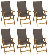 vidaXL Cadeiras de jardim dobráveis c/ almofadões 6 pcs acácia maciça