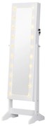 HOMCOM Armário para Joias 20 Luzes de LED Reclinável Fechadura Madeira 40x37x146cm Branco