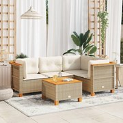 vidaXL 5 pcs conjunto de sofás p/ jardim com almofadões vime PE bege