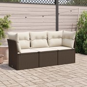 vidaXL 3 pcs conjunto sofás de jardim com almofadões vime PE castanho