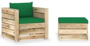 2 pcs conj. lounge jardim c/ almofadões madeira impreg. verde