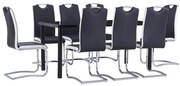 vidaXL 9 pcs conjunto de jantar couro artificial preto