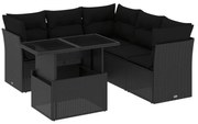 6 pcs conjunto sofás de jardim c/ almofadões vime PE preto