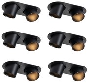Set van 6 inbouwspots zwart GU10 50mm 2-lichts - Installa Moderno