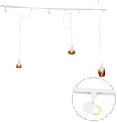 Sistema trilho monofásico com 3 focos e luminárias suspensas branco - Cavalux Jeana Moderno