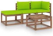 4 pcs conjunto lounge de paletes + almofadões pinho impregnado