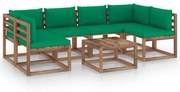 7 pcs conjunto lounge de paletes c/ almofadões pinho impregnado