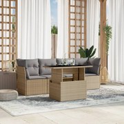 vidaXL 5 pcs conjunto de sofás p/ jardim com almofadões vime PE bege