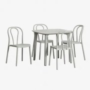 Conjunto De Mesa Quadrada 85x85 Cm Scand E 4 Cadeiras De Jardim Empilháveis Em Polipropileno Mizzi Verde Cáqui - Sklum
