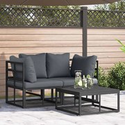 vidaXL Conjunto de Sofá de Jardim 3 pcs Preto Metal