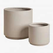Conjunto De 2 Vasos De Exterior Ø25 Cm / Ø45 Cm Em Polystone Saturno Cinzento Areia - Sklum