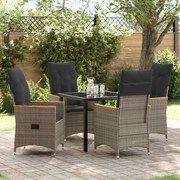 vidaXL Conjunto de Jantar de Jardim com 5 Peças e Almofadas Cinza em Polirattan.