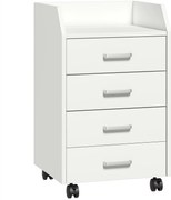 Vinsetto Bloco de Gavetas Móvel Auxiliar com 4 Gavetas Bancada Superior de Armazenamento 4 Rodas e 2 Freios 40x36x65cm Branco | Aosom Portugal