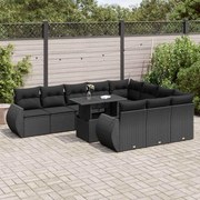 11 pcs conjunto sofás de jardim c/ almofadões vime PE preto