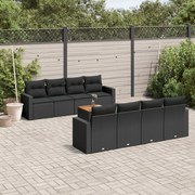 vidaXL 9 pcs conjunto de sofás p/ jardim c/ almofadões vime PE preto