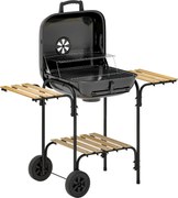 Outsunny Churrasqueira a Carvão Chariot de Cozimento com Área de Cozimento 1840 c㎡ com Tampa Prateleiras e Rodas Preto | Aosom Portugal