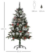 HOMCOM Árvore de Natal Artificial 120cm com 239 Ramas 27 Pinhas e 27 F