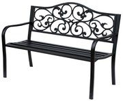 Outsunny Banco de Jardim de Aço Banco de Exterior com Encosto e Apoio para os Braços para Pátio Varanda 127x60x89 cm Preto