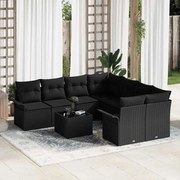 vidaXL Conjunto de Sofá de Jardim 9 Peças com Almofadas - Preto, Rattan, Poliéster