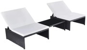 Cadeiras jardim reclináveis 2 pcs com mesa vime PE preto