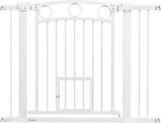 PawHut Portão para animais, grade para escadas 77 cm, largura ajustável 76-104 cm, com portinhola para gatos, para escadas e aberturas de portas, Branco | Aosom Portugal
