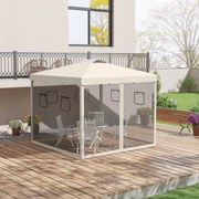 Pérgola Dobrável 3x3 m Pérgola de Jardim com Parede Lateral de Malha 6 Janelas Altura Ajustável para Campismo Festas Bege