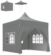 Outsunny Tenda Dobrável Pop-Up 290x290x325 cm com 4 Paredes Laterais Anti-UV Altura Ajustável e Bolsa de Transporte  Cinza