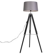 Candeeiro de pé tripé preto com abajur 45cm linho cinzento escuro Industrial,Retro