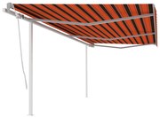 Toldo retrátil manual com postes 6x3 m laranja e castanho