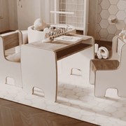 Mesa infantil + duas cadeiras cor carvalho artesanal/ branco