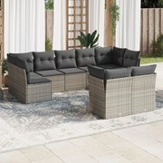 vidaXL 9 pcs conjunto sofás p/ jardim com almofadões vime PE cinzento