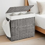 Cesto para roupa suja com tampa, 140 L, separador de roupa suja com Rodas 66 x 33 x 66 cm cinzento