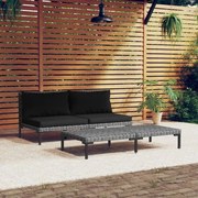 3 pcs conj. lounge jardim vime PE semicircular cinzento-escuro