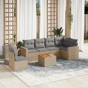 vidaXL 7 pcs conjunto de sofás p/ jardim com almofadões vime PE bege