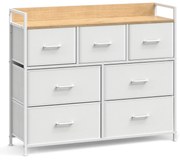 Cômoda com 7 gavetas de tecido, estrutura metálica, estilo moderno | SONGMICS | 98 x 28,5 x 85 cm | branco e madeira | LTS523W57.
