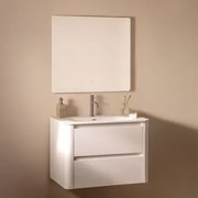Conjunto De Móvel De Casa De Banho Suspenso 80x50 Cm Em Madeira Com Lavatório Integrado Egerton Branco & Led Retangular E Anti-embaciamento - Sklum