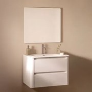 Conjunto De Móvel De Casa De Banho Suspenso Em Madeira Com Lavatório Integrado Egerton Branco & Led Retangular E Anti-embaciamento 80x70 Cm - Sklum