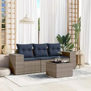 vidaXL 4 pcs conjunto sofás p/ jardim c/ almofadões vime PE cinzento