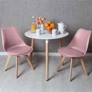 Conjunto Mesa Tower Redonda 80 cm Branca e Pack 2 Cadeiras Synk Basic - Rosa