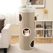 Casa para gatos de 4 níveis, caverna elevada com cama removível, painel para arranhar em sisal, 43 x 113 cm, cor cáqui
