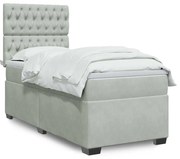 vidaXL Cama com molas/colchão 90x190 cm veludo cinza-claro