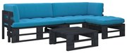 4 pcs conj. lounge paletes c/ almofadões pinho impregnado preto