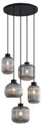 Candeeiro suspenso de design preto com vidro fumado 5-luzes - Ana