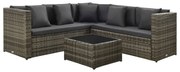 4 pcs conjunto lounge jardim c/ almofadões vime PE cinzento