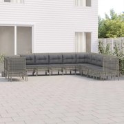 11 pcs conjunto lounge de jardim c/ almofadões vime PE cinzento